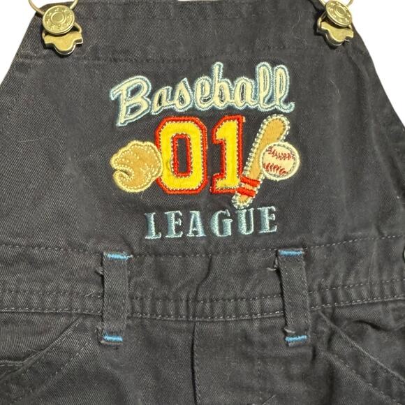 Miniwear Baby Overalls 12M Navy Baseball League 01 Embroidered Shortalls - Picture 2 of 8